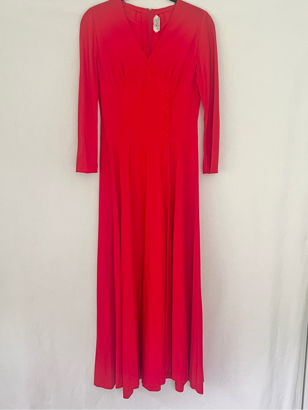 70s Italian Maja Boutique Rome Red Metallic Maxi Dress High Slit Full Skirt